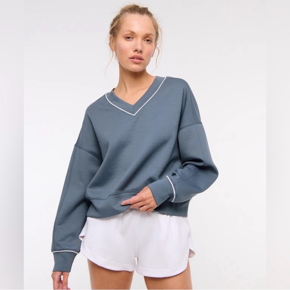 Abercrombie & Fitch Slate Blue V-Neck Pullover with White Trim